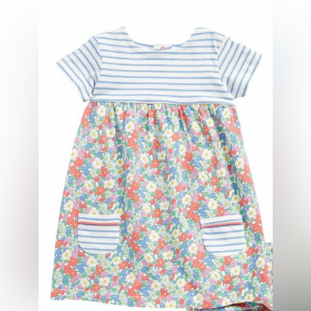 Baby Boden Floral Striped Kids Dress with Pockets, 6-12 M